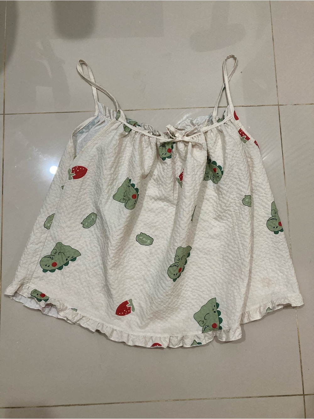 White Dino & Strawberry Print Spaghetti Strap Cami